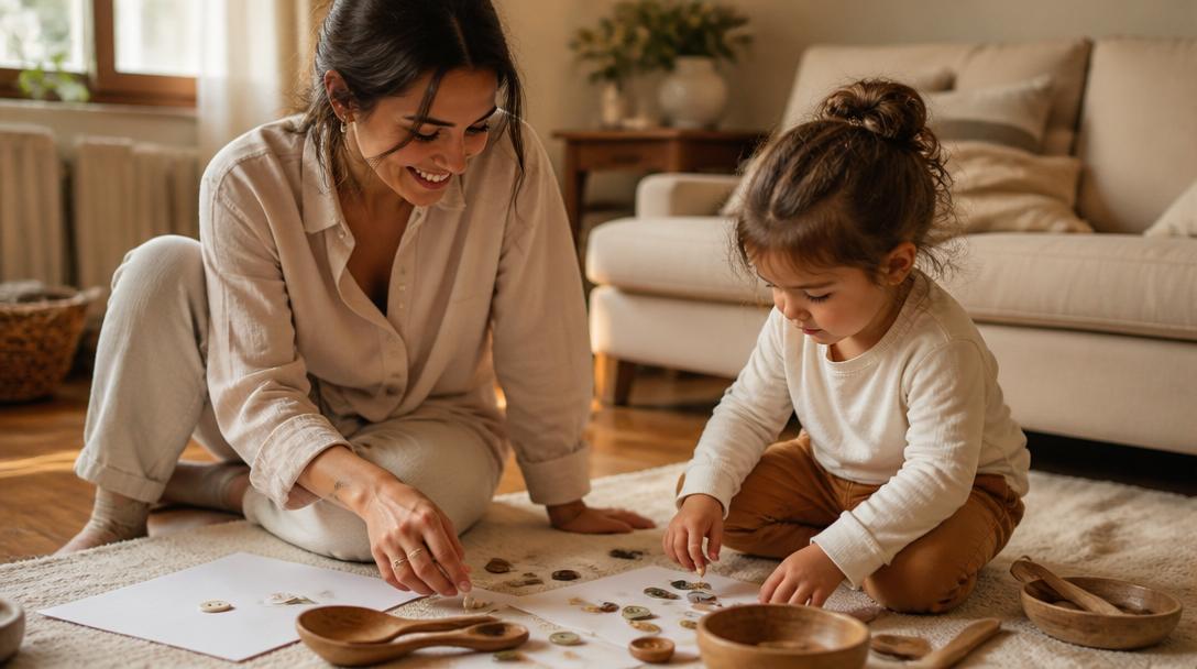 Mamma e bambino che giocano insieme a casa